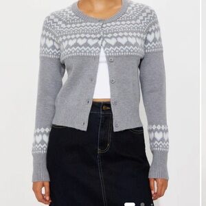 NWT Fashion Nova Fair Isle Cardigan Gray Blue Heart Sz M